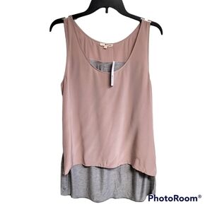 LAmade Blush Pink And Grey High-Low Silk Tank